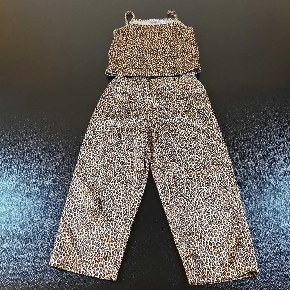 Lillian Vernon Leopard Print Two-Piece Set Spaghetti‎ Strap Top Girls Medium